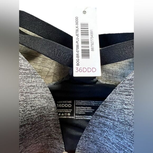 Adore Me Bra NWTS 36DDD Gray & Black Padded New Plunge & Racer Back - Picture 2 of 4